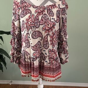 Democracy Red and Cream Paisley Blouse